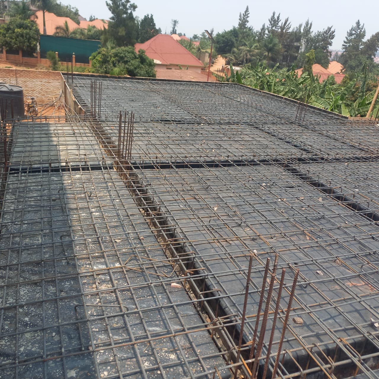 First-floor slab — reinforcement mesh laid