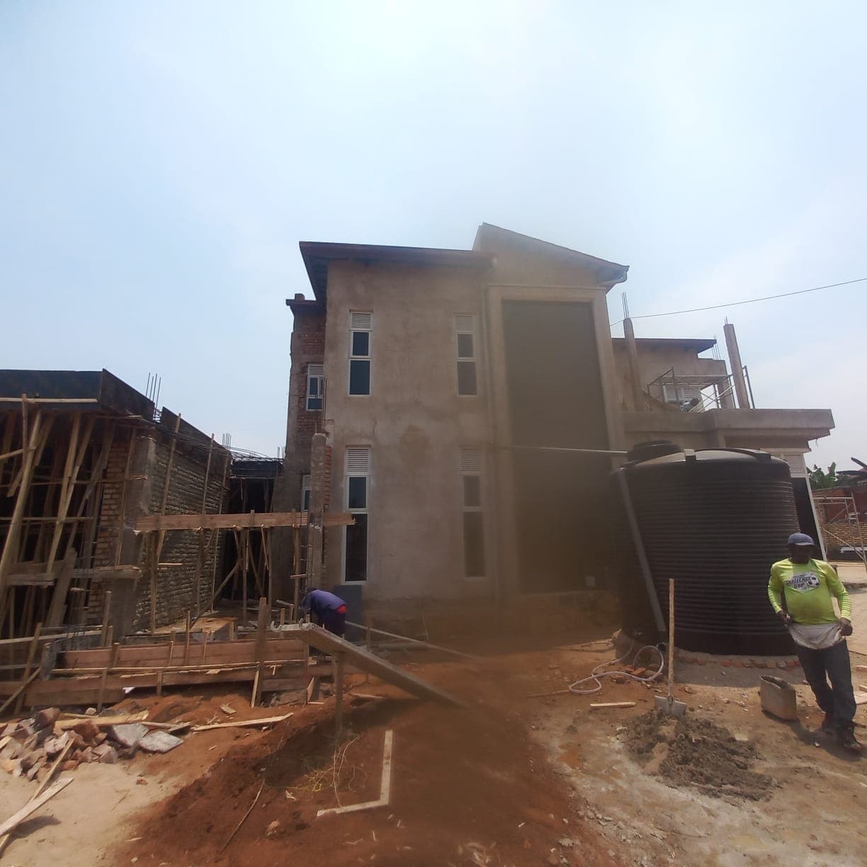 Plastered facade nearing completion